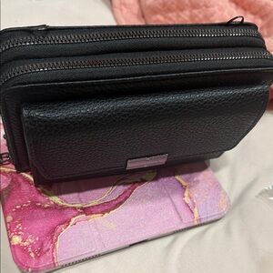 Black Leather Double-Zip Crossbody Bag